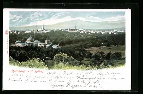 Künstler-AK Homburg v. d. Höhe, Totalansicht mit Wald