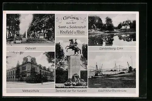 AK Krefeld a. /Rhein, Ostwall, Landesburg-Linn, Rheinbrücke