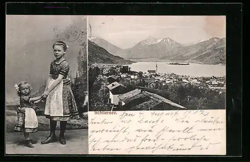 AK Schliersee, Ortspartie mit See und Bergen