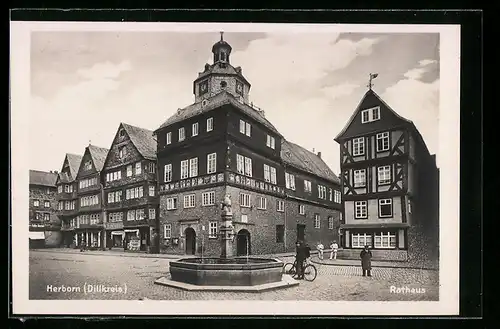 AK Herborn /Dillkreis, Rathaus mit Brunnen