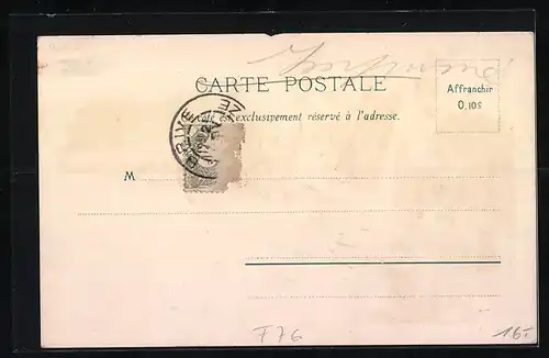 Lithographie Tréport, La Croix du Bourg, Hôtel de Ville