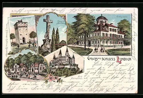 Lithographie Hechingen, Schloss Lindich, Kreuz a.d. Martinsberg, Martinsturm, Burg Hohenzollern