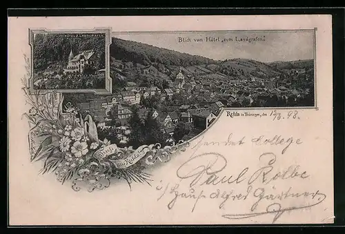 AK Ruhla /Th., Hotel zum Landgrafen, Ortsansicht aus der Vogelschau