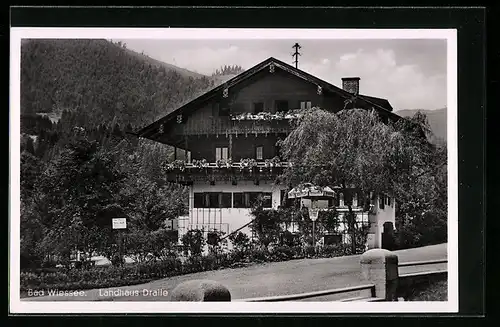 AK Bad Wiessee, Hotel Landhaus Dralle, Erz. v. Epp Strasse, Gebäude mit Garten und Strasse