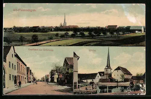 AK Alt-Flemmingen / Naumburg, Gasthaus zur Erholung, Strassenpartie, Ortspartie mit Teich und Kirche