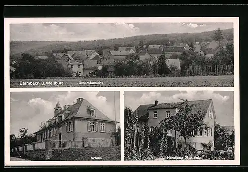 AK Bermbach ü. Weilburg, Handlung Otto Volz, Schule, Panorama