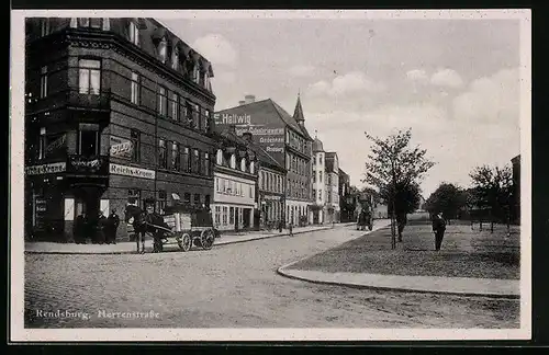 AK Rendsburg, Herrenstrasse mit Gasthaus Reichs-Krone