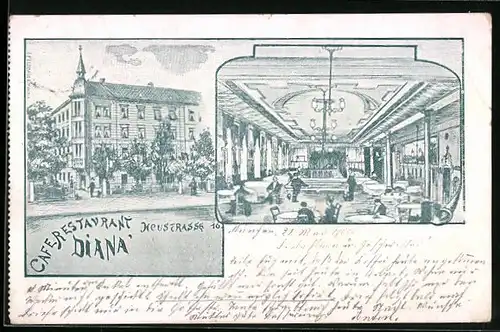 AK München, Cafe-Restaurant Diana, Heustrasse 16