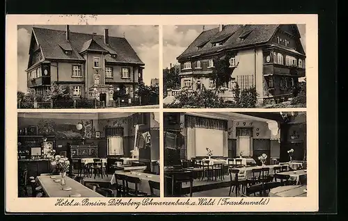 AK Schwarzenbach a. Wald, Hotel-Pension Döbraberg mit Innenansichten