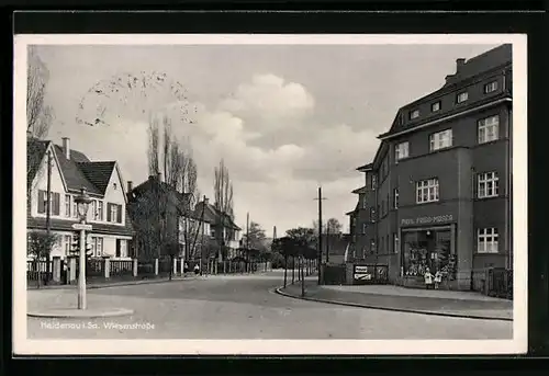 AK Heidenau /Sa., Wiesenstrasse mit Geschäft Paul Frigo-Mosca