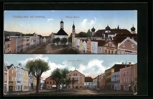 AK Tüssling bei Altötting, Oberer und Unterer Markt im Panorama