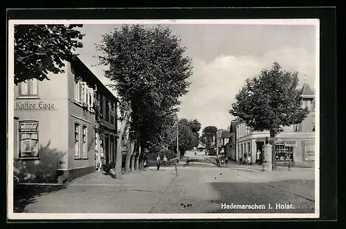 AK Hademarschen i. Holst., Strassenpartie mit Cafe Egge