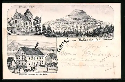 Künstler-AK Hohenstaufen, Gasthaus zum Ochsen, Barbarossa-Kapelle, Teilansicht