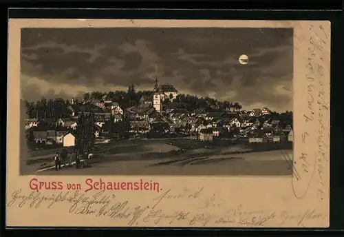 Lithographie Schauenstein, Teilansicht bei Mondschein