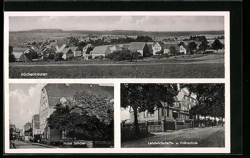 AK Büchenbeuren /Hunsrück, Hotel Schüler, Landwirtschafts- und Volksschule, Teilansicht