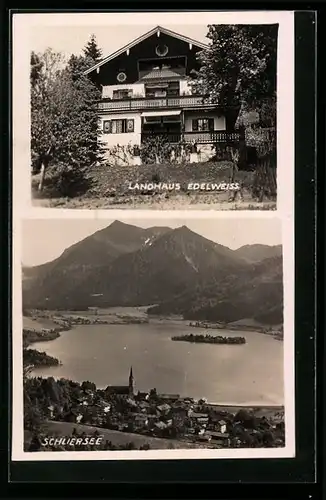 AK Schliersee, Landhaus Edelweiss, Seepanorama