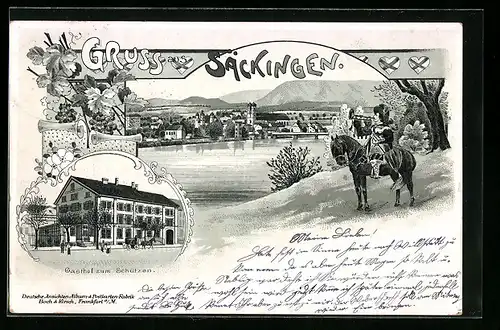 Lithographie Säckingen, Gasthaus Zum Schützen, Trompeter von Säckingen