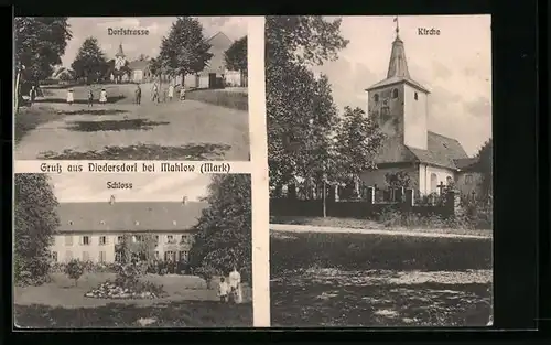 AK Diedersdorf b. Mahlow, Dorfstrasse, Kirche, Schloss