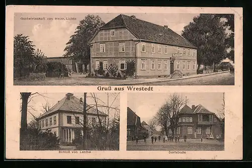 AK Wrestedt, Gasthaus von Heinr. Lichte, Schloss von Lenthe, Dorfstrasse