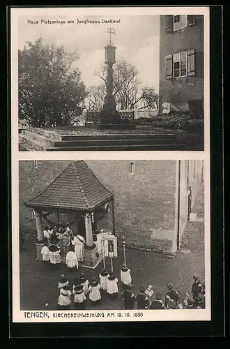 AK Tengen, Kircheneinweihung 1930, Neue Platzanlage am Jungfrauen-Denkmal
