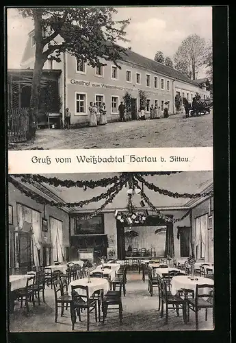 AK Hartau b. Zittau, Gasthof Weissbachtal mit Innenansicht