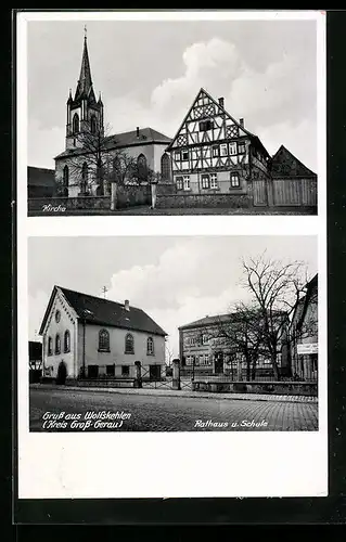 AK Wolfskehlen, Rathaus und Schule, Kirche