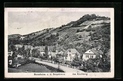 AK Bensheim a. d. Bergstrasse, Am Kirchberg mit Strassenpartie