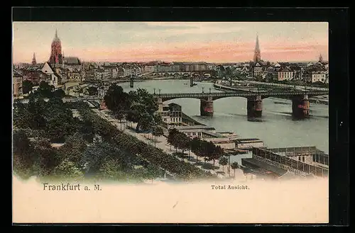 AK Frankfurt a. M., Totalansicht mit Brücke