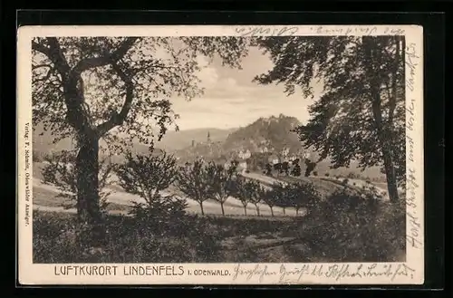 AK Lindenfels i. Odenwald, Ortspartie mit Bäumen