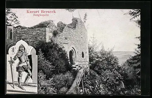 AK Berneck, Blick auf die Burgkapelle mit Ritterfigur