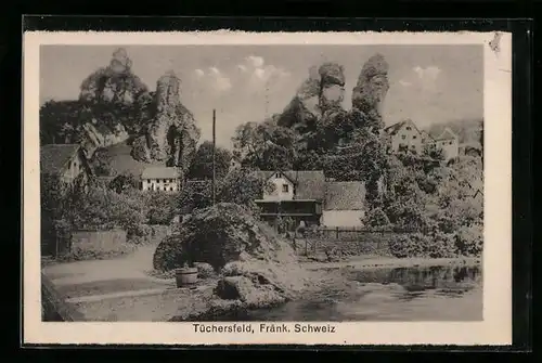 AK Tüchersfeld /Fränk. Schweiz., Ortsansicht mit Felsformationen