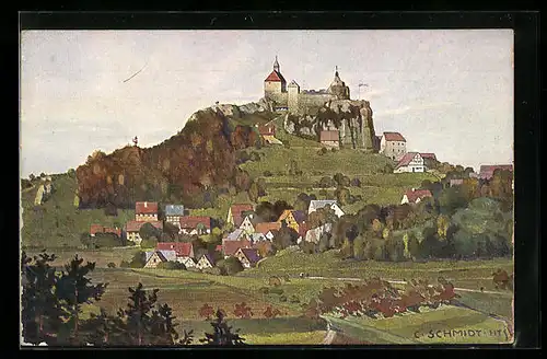 Künstler-AK Hohenstein, Dorf und Burg