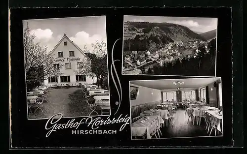 AK Hirschbach, Ortsansicht mit Gasthof u. Pension Norissteig