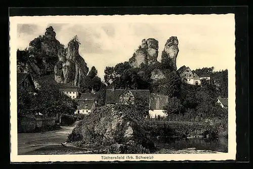 AK Tüchersfeld /frk. Schweiz, Ortsansicht mit Felsenformation