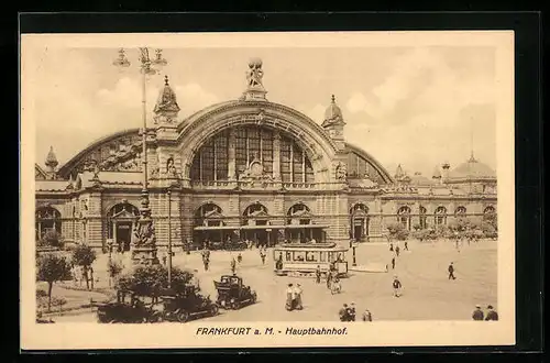 AK Frankfurt a. M., Hauptbahnhof mit Strassenbahn
