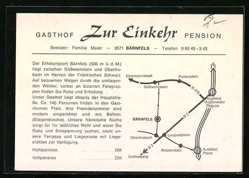 AK Bärnfels, Gasthof-Pension Zur Einkehr