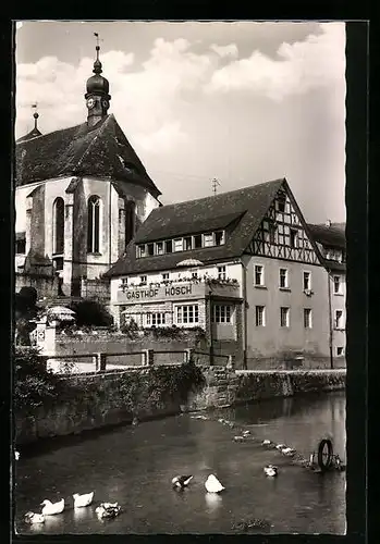 AK Heiligenstadt, Flusspartie mit Gasthof Hösch und Kirche
