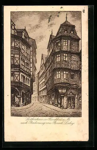 Künstler-AK Alt-Frankfurt, Strassenpartie mit Lutherhaus