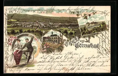 Lithographie Göttingen, Rathaus, Gesamtansicht, Haus Rohns