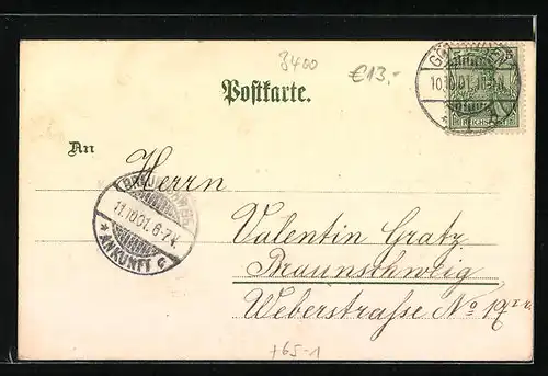 Lithographie Göttingen, Rathaus, Auditorium, Haus Rohns, Bahnhof