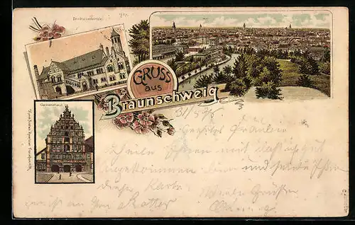 Lithographie Braunschweig, Burg Dankwarderode, Gewandhaus