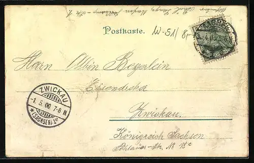 Lithographie Aachen, Dom mit Thurmparthie, Monheimallee u. Lousberg, Kriegerdenkmal