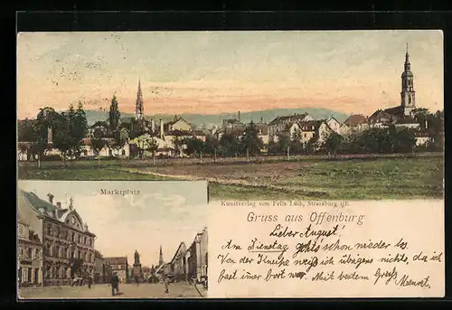 AK Offenburg, Totalansicht, Partie am Marktplatz
