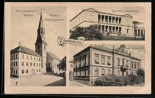 AK Edenkoben, Am Ludwigsplatz, Kgl. Villa Ludwigshöhe, Kgl. Amtsgericht