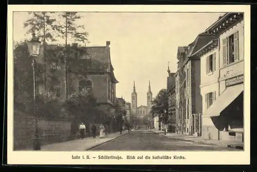 AK Lahr i. B., Schillerstrasse mit katholischer Kirche