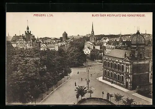 AK Freiberg i. Sa., Blick über Postplatz und Hornstrasse