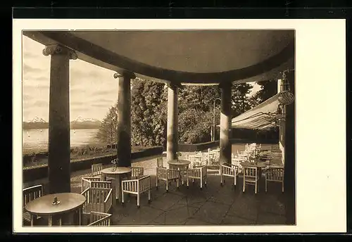 AK Friedrichshafen am Bodensee, Terrasse vom Kurgarten-Hotel Friedrichshafen, Dir. R. Velten