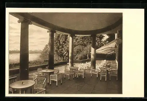 AK Friedrichshafen am Bodensee, Terrasse vom Kurgarten-Hotel Friedrichshafen, Dir. R. Velten