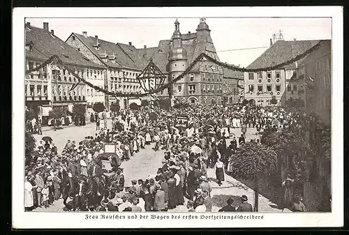 AK Hildburghausen, Die Dorfzeitung, Frau Rauschen und der Wagen des ersten Dorfzeitungsschreibers