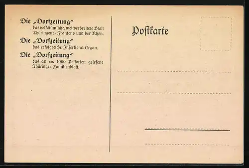 AK Hildburghausen, Die Dorfzeitung, Frau Rauschen und der Wagen des ersten Dorfzeitungsschreibers